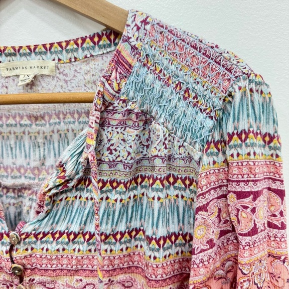 Farmers Market Boho, Flowy Pheasant, 3/4 sleeve ladies blouse Sz 1x breezy cool - Picture 4 of 6